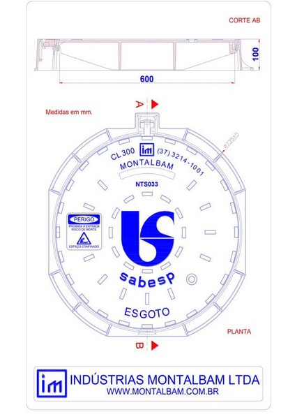 Tampão ferro fundido nodular DN 600 SABESP